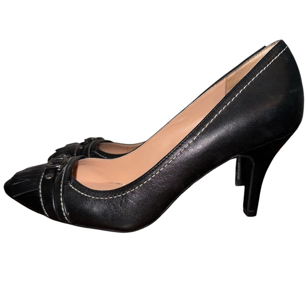 Etienne Aigner Black Leather Pointed Toe Heels 7.5